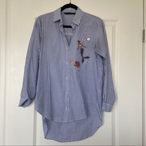 Pin striped with mermaid long sleeve top